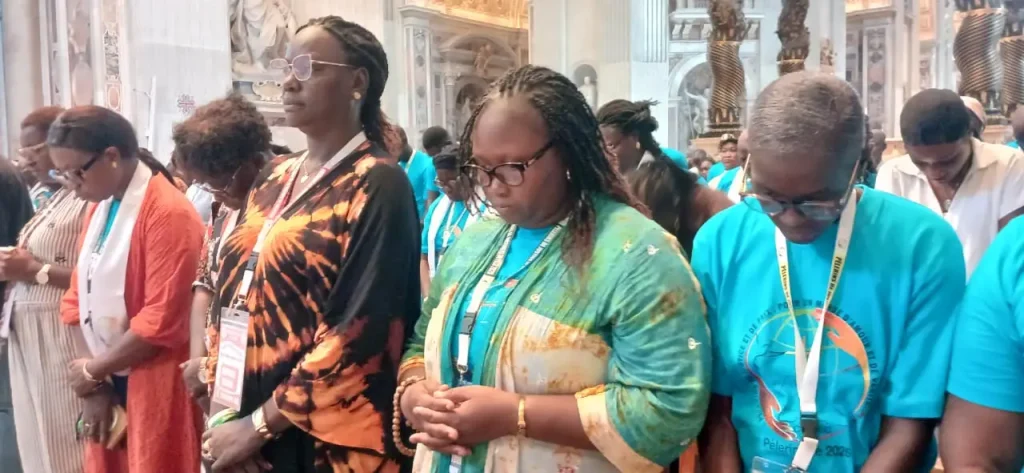 Pilgrims of Justice and Peace gathered at St. Peter’s Basilica in the Vatican August 23, 2026