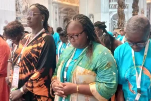 Pilgrims of Justice and Peace gathered at St. Peter’s Basilica in the Vatican August 23, 2026